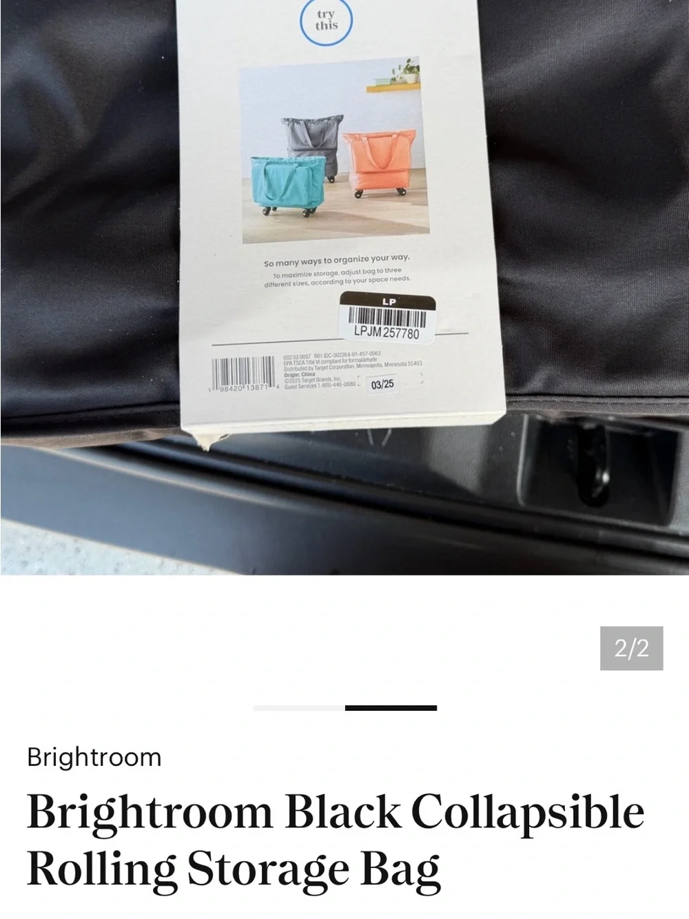 Grey Collapsible Rolling Storage Bag shows black, but it is gray